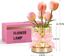 Rechargeable Tulip Flower Lamp with Cordless Touch Control, 3-Color Dimmable Night Light with Elegant Crystal-Style