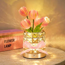 Rechargeable Tulip Flower Lamp with Cordless Touch Control, 3-Color Dimmable Night Light with Elegant Crystal-Style